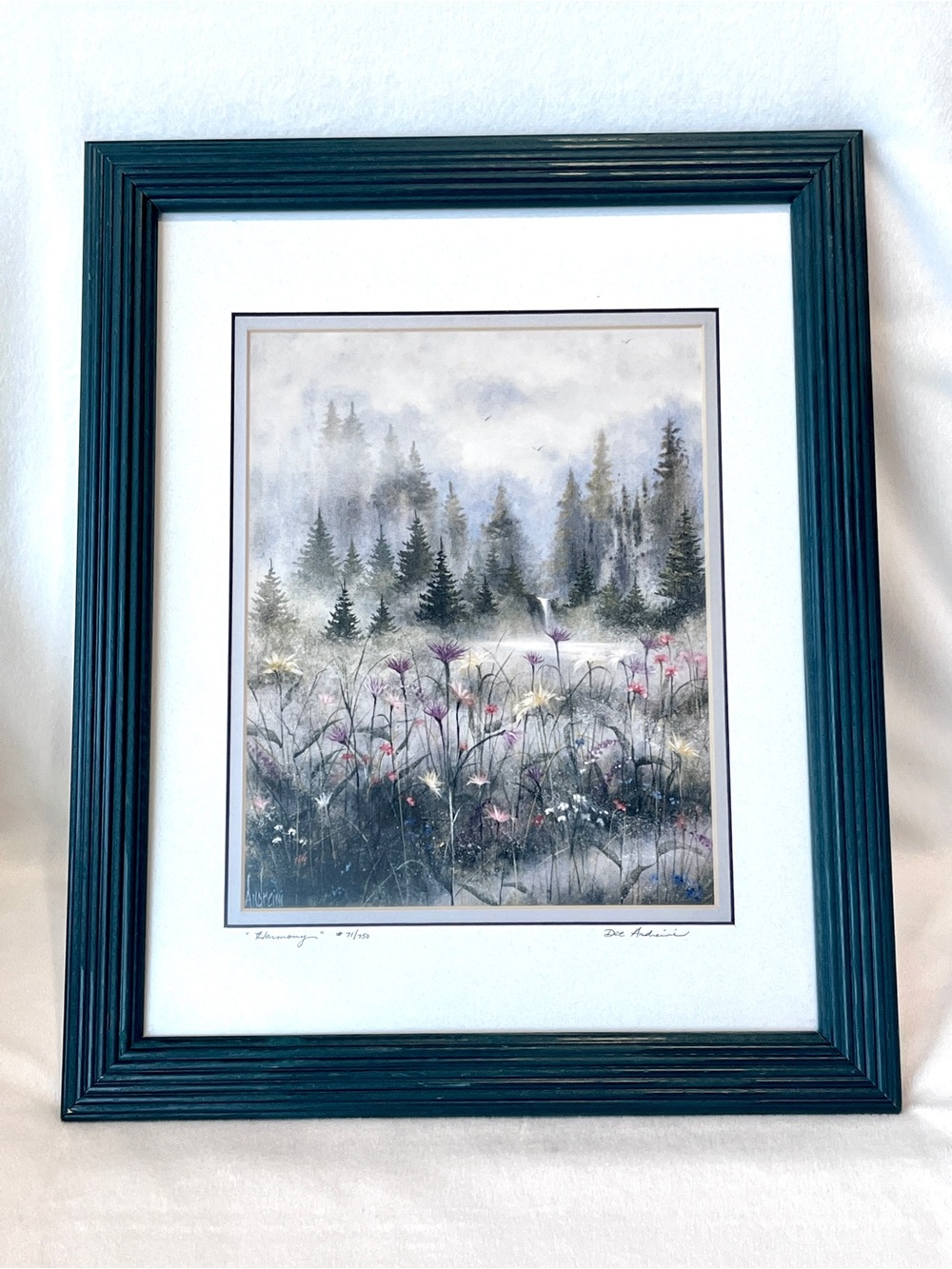Dee Andreini Harmony Lithograph COA Vintage Signed Numbered Forest Wood Frame
